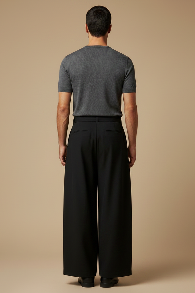 Pantalon Taille Haute Noir Homme - Viscose - vue 2