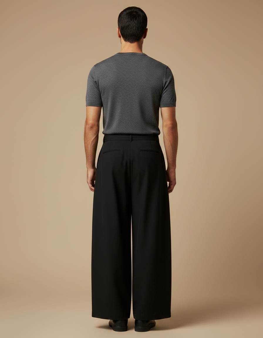Pantalon Taille Haute Noir Homme - Viscose - vue 2