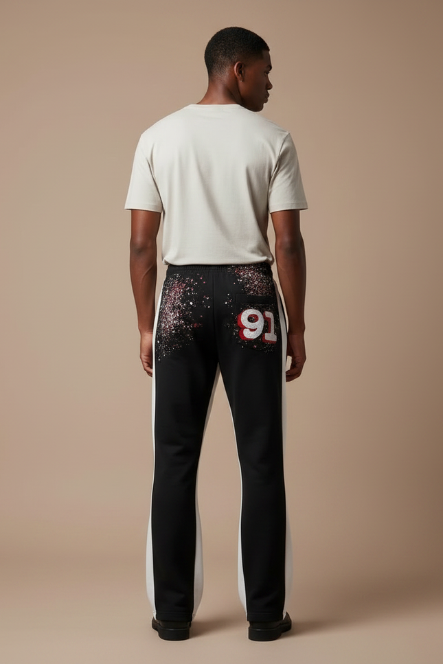 Pantalon Noir Imprimé Flared Hip Hop Décontracté - Molleton - vue 2