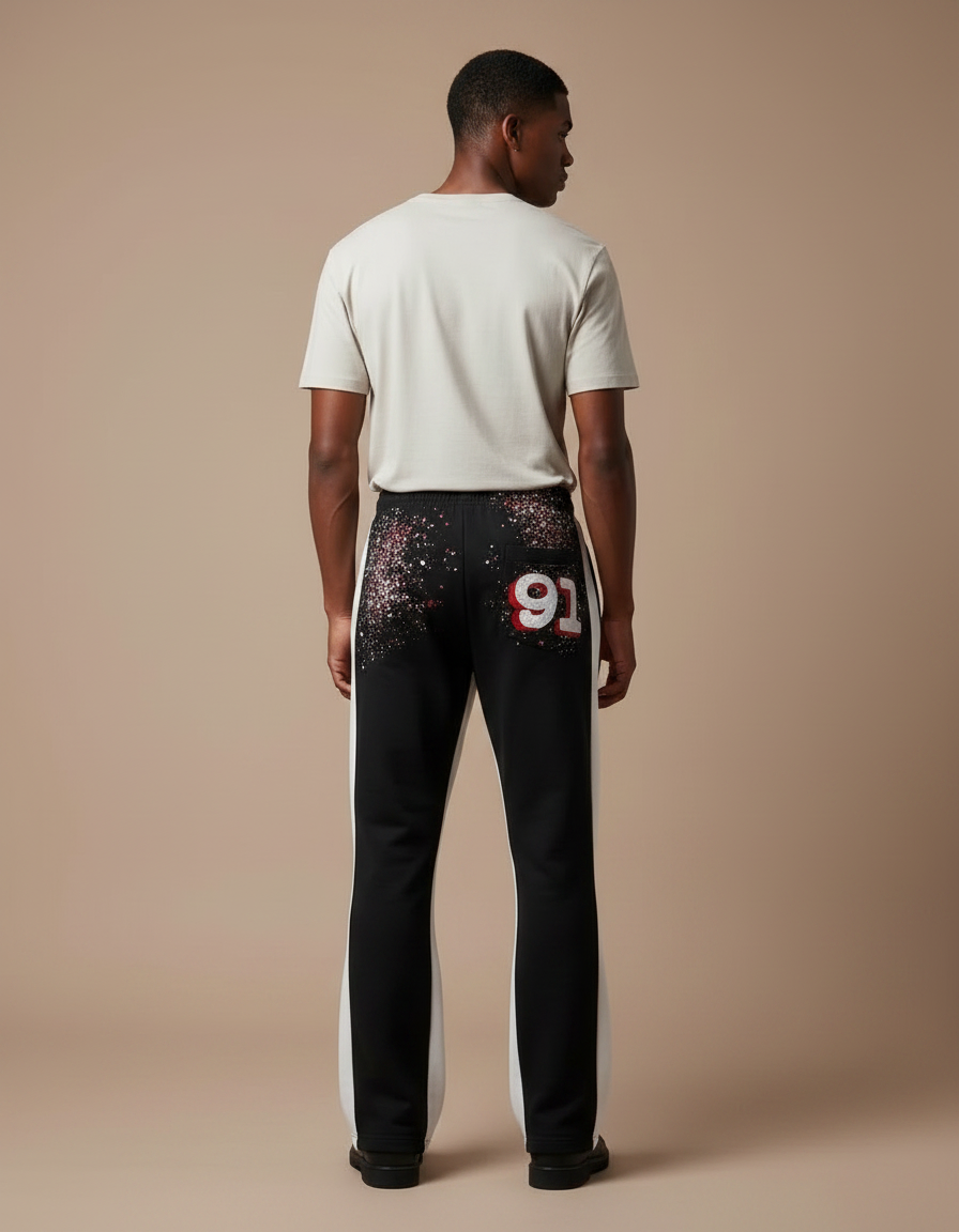 Pantalon Noir Imprimé Flared Hip Hop Décontracté - Molleton - vue 2