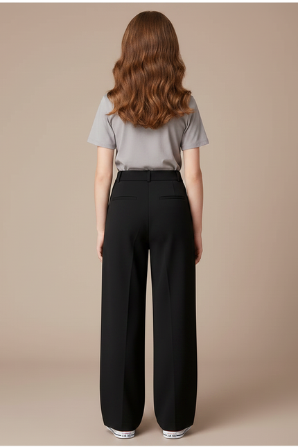Pantalon Noir Ample Plissé Taille Haute Fille - Polyester - vue 2