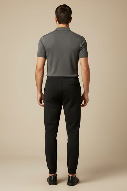 Pantalon Noir Homme Jogging Cordon Cheville Ajustée - Molleton - vue 2
