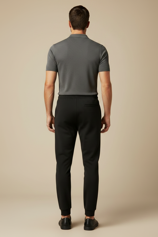 Pantalon Noir Homme Jogging Cordon Cheville Ajustée - Molleton - vue 2