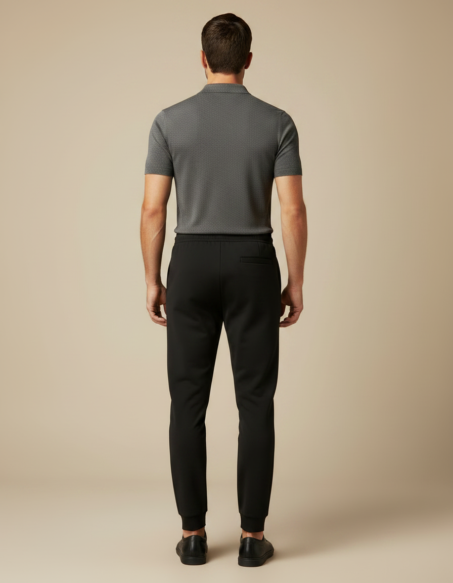 Pantalon Noir Homme Jogging Cordon Cheville Ajustée - Molleton - vue 2