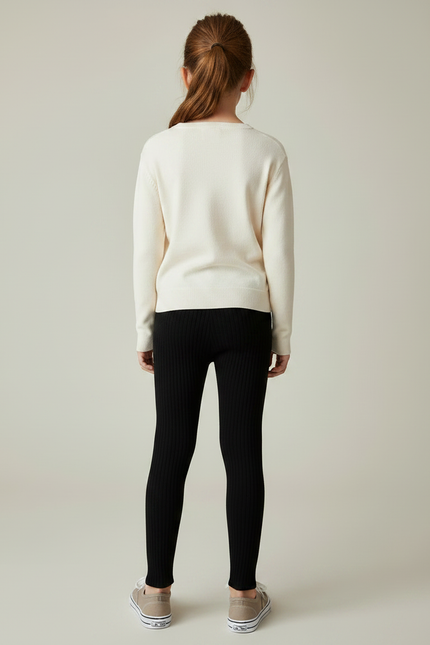 Pantalon Noir Côtelé Slim Enfant Élastique - Maille - vue 2
