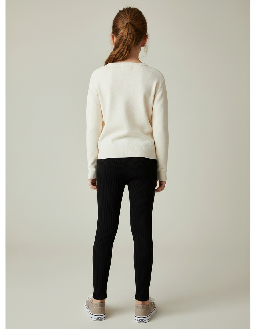 Pantalon Noir Côtelé Slim Enfant Élastique - Maille - vue 2