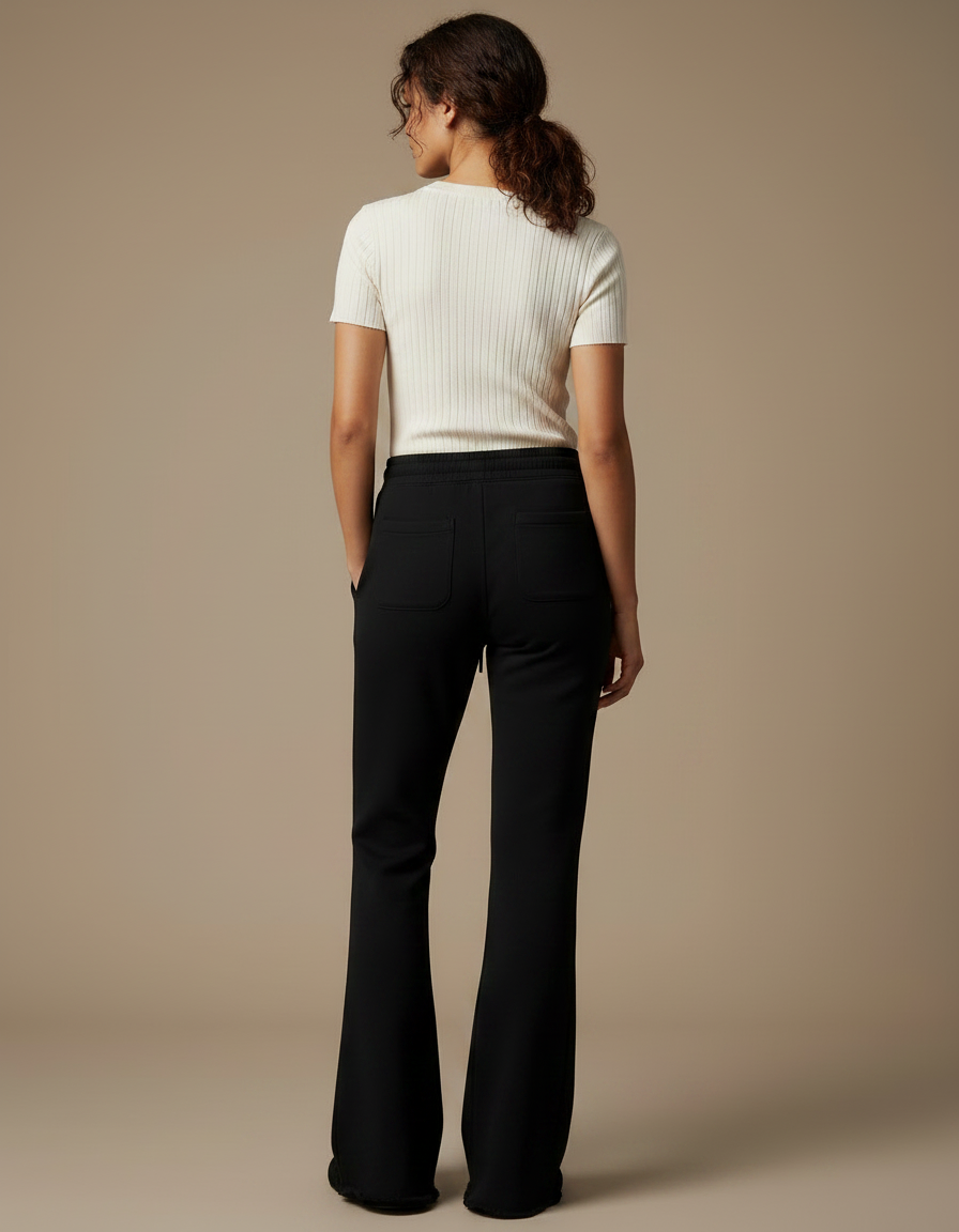 Pantalon Noir Évasé Brodé Cordon Décontracté Femme - Molleton - vue 2