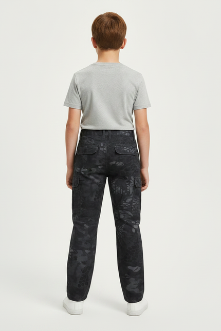 Pantalon Noir Camouflage Militaire Multi-Poches Tactique Enfant - Toile - vue 2