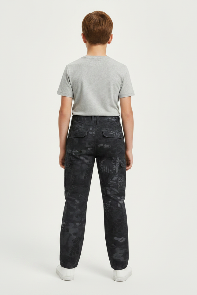 Pantalon Noir Camouflage Militaire Multi-Poches Tactique Enfant - Toile - vue 2