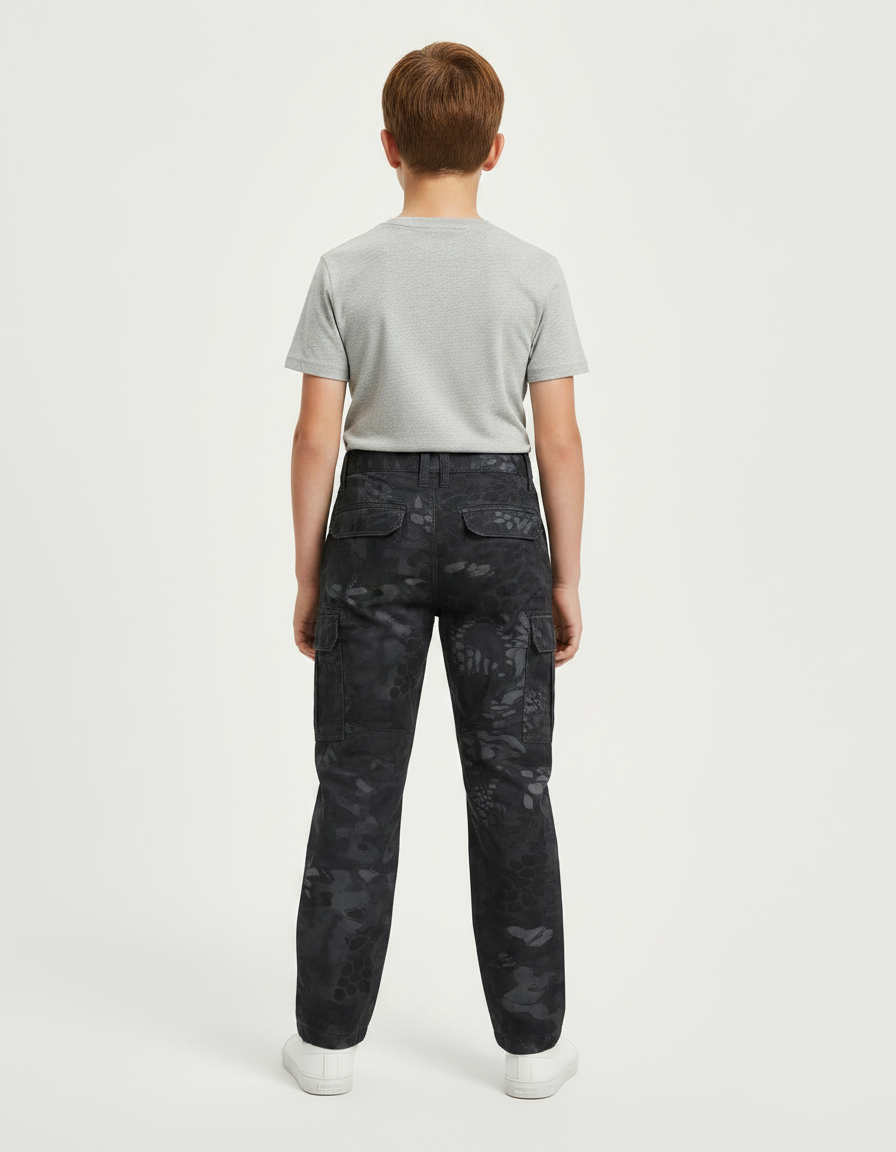 Pantalon Noir Camouflage Militaire Multi-Poches Tactique Enfant - Toile - vue 2