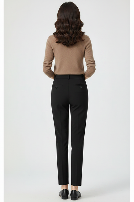 Pantalon Noir Droit Élégant Taille Haute Femme - Polyester - vue 2