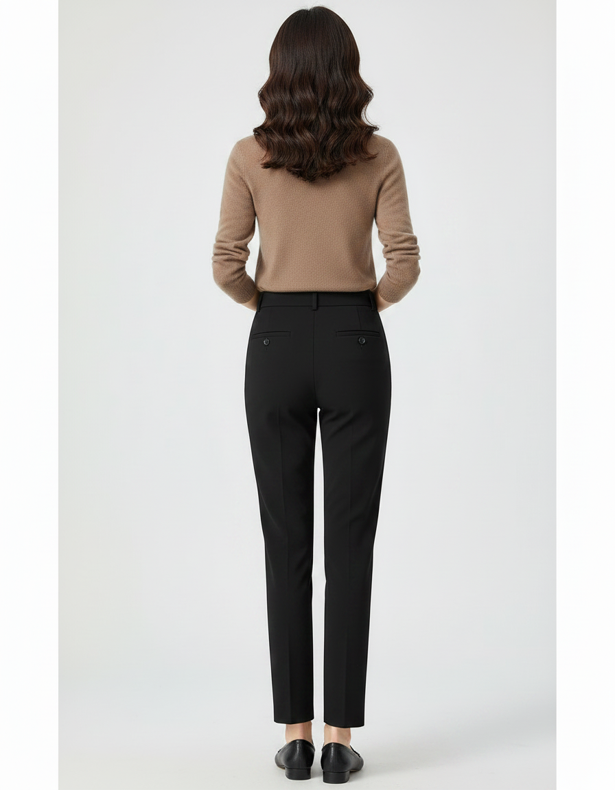 Pantalon Noir Droit Élégant Taille Haute Femme - Polyester - vue 2