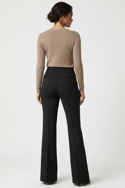 Pantalon Noir Taille Haute Évasé Chic Femme - Polyester - vue 2