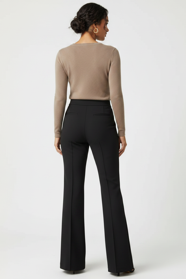 Pantalon Noir Taille Haute Évasé Chic Femme - Polyester - vue 2