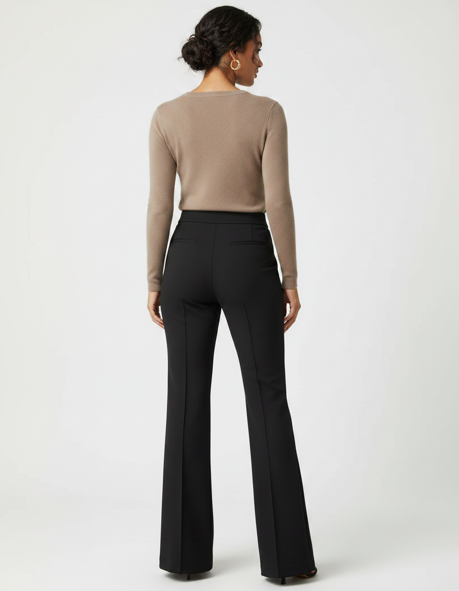 Pantalon Noir Taille Haute Évasé Chic Femme - Polyester - vue 2