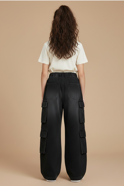 Pantalon Noir Cargo Ample Fille Multi-Poches - Jean - vue 2