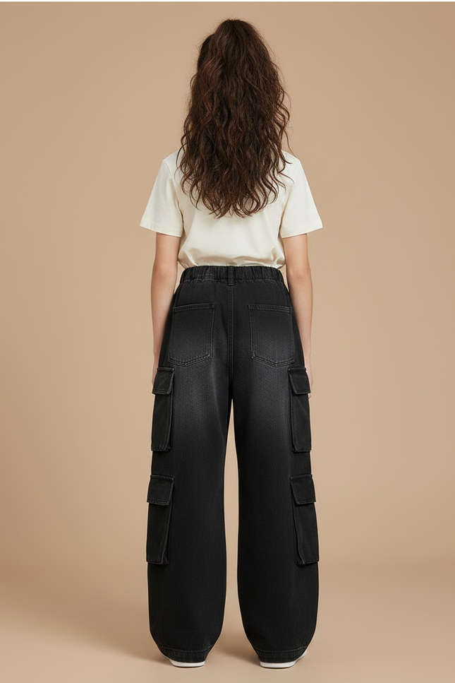 Pantalon Noir Cargo Ample Fille Multi-Poches - Jean - vue 2