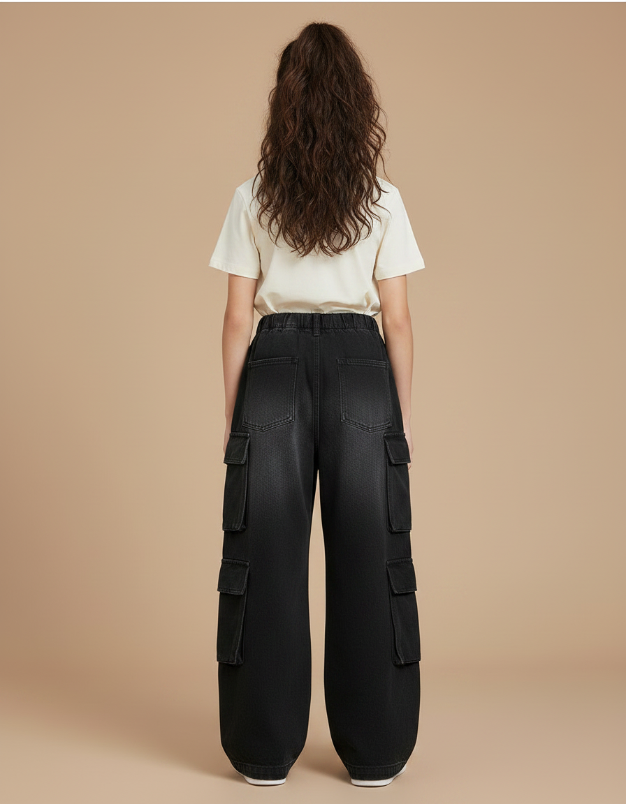 Pantalon Noir Cargo Ample Fille Multi-Poches - Jean - vue 2