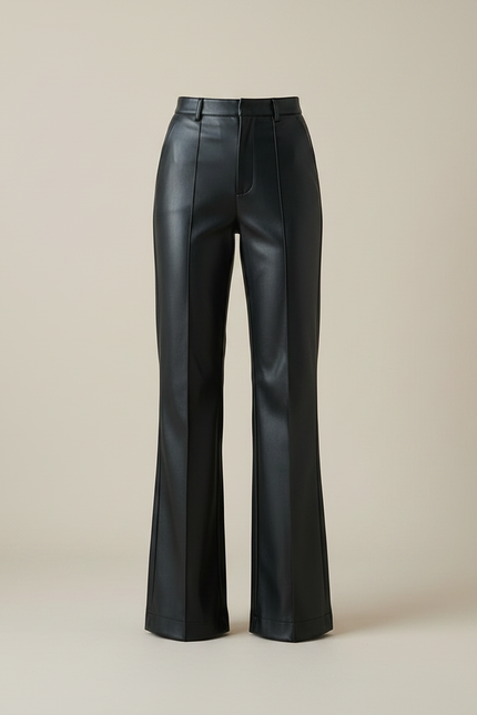 Pantalon Noir Similicuir Taille Haute Large Élégant - Simili cuir - vue 3