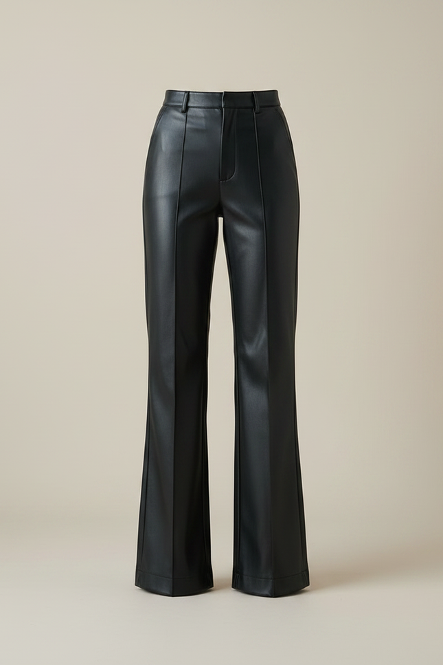Pantalon Noir Similicuir Taille Haute Large Élégant - Simili cuir - vue 3
