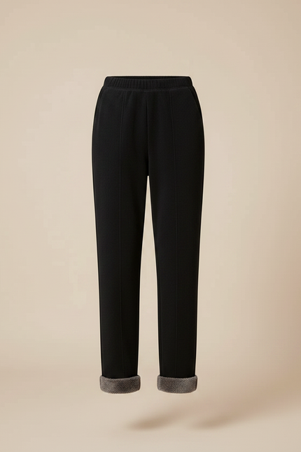 Pantalon Noir Côtelé Doublé Polaire Ample Femme - Cordé - vue 3