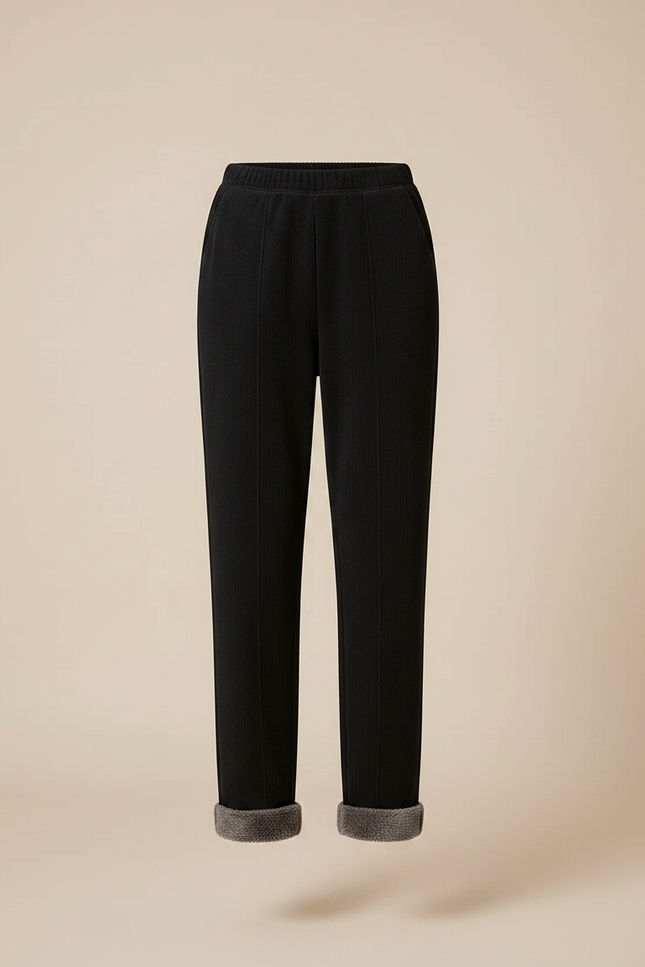 Pantalon Noir Côtelé Doublé Polaire Ample Femme - Cordé - vue 3
