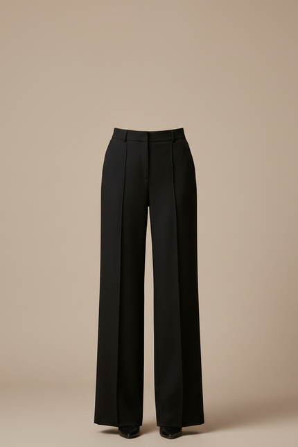 Pantalon Noir Large Fluide Élégant Taille Haute - Polyester - vue 3