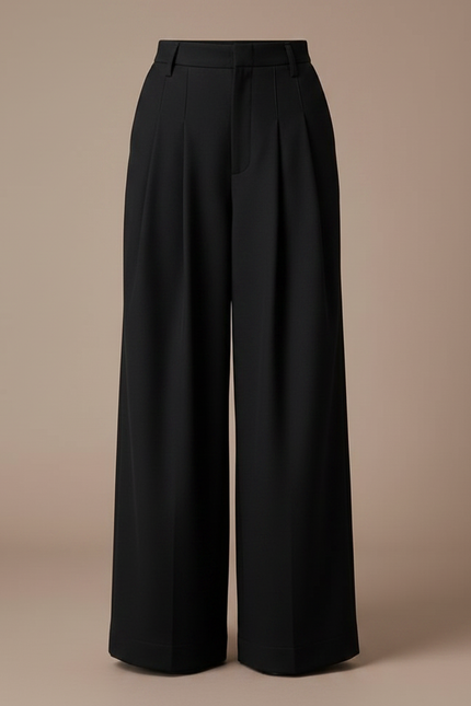 Pantalon Noir Plissé Ample Taille Haute Femme - Polyester - vue 3