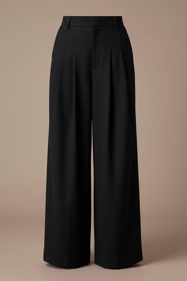 Pantalon Noir Plissé Ample Taille Haute Femme - Polyester - vue 3