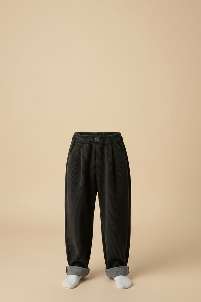Pantalon Noir Côtelé Ample Décontracté Chaud Enfant - Cordé - vue 3