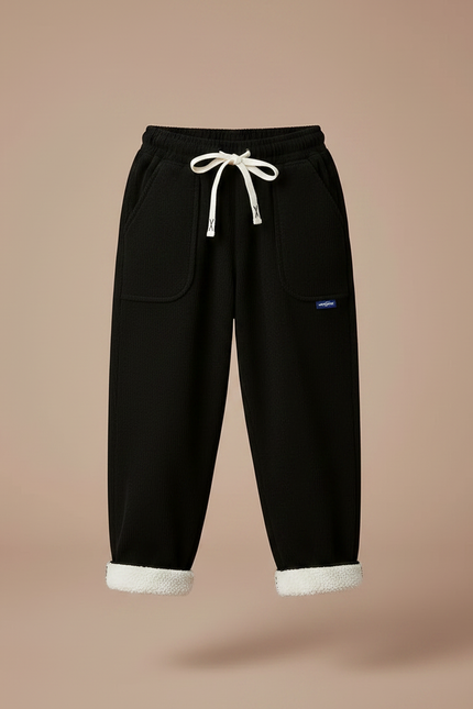 Pantalon Noir Côtelé Ample Doublé Sherpa Enfant - Cordé - vue 3