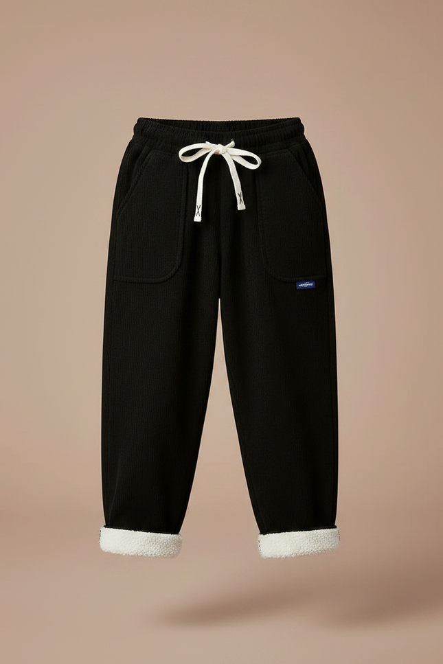 Pantalon Noir Côtelé Ample Doublé Sherpa Enfant - Cordé - vue 3