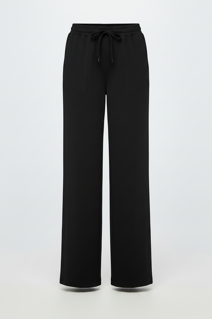 Pantalon Noir Fluide Cordon Ample Femme Élégant - Viscose - vue 3