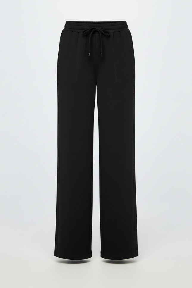 Pantalon Noir Fluide Cordon Ample Femme Élégant - Viscose - vue 3