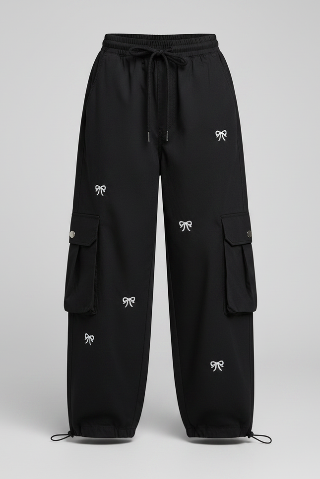 Pantalon Noir Cargo Ample Imprimé Nœuds Fille - Polyester - vue 3