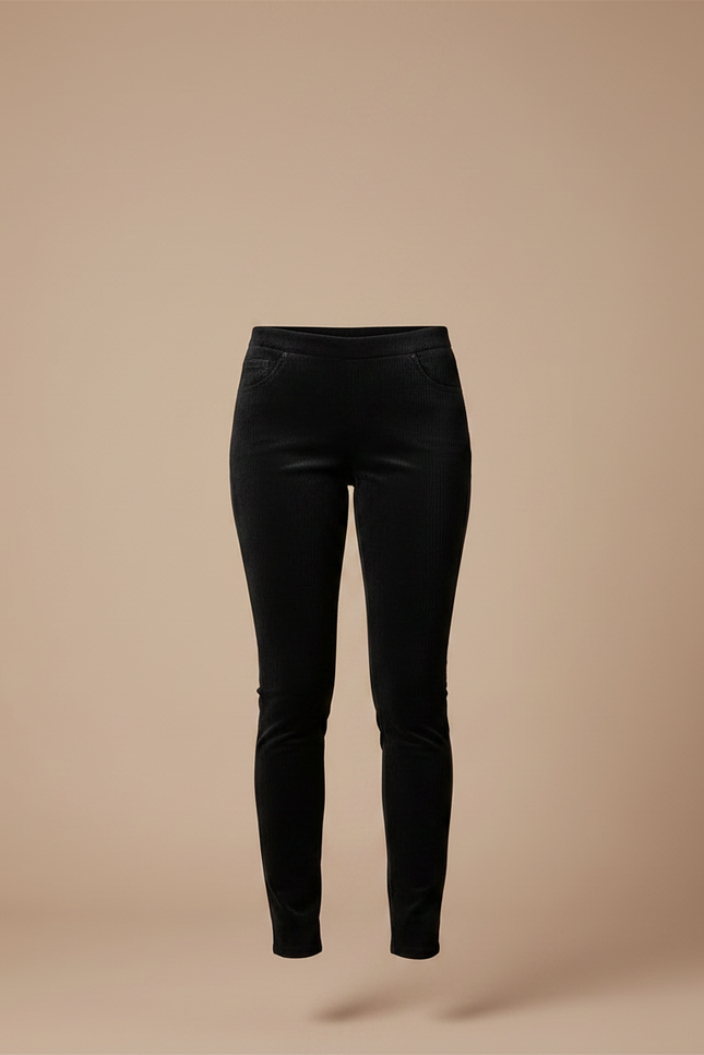 Pantalon Noir Côtelé Slim Confortable Femme - Cordé - vue 3