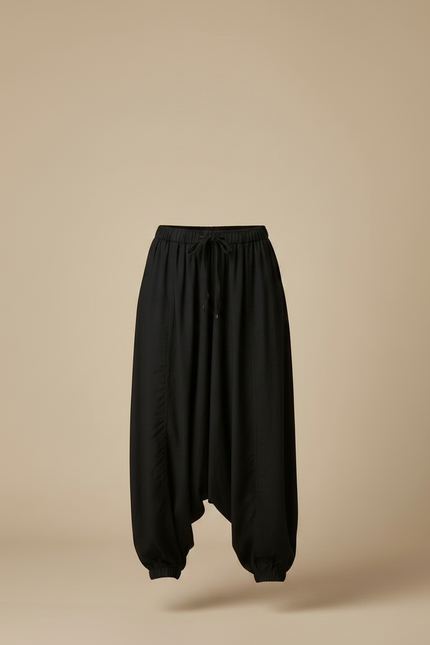 Pantalon Noir Ample Harem Décontracté Fluide - Viscose - vue 3