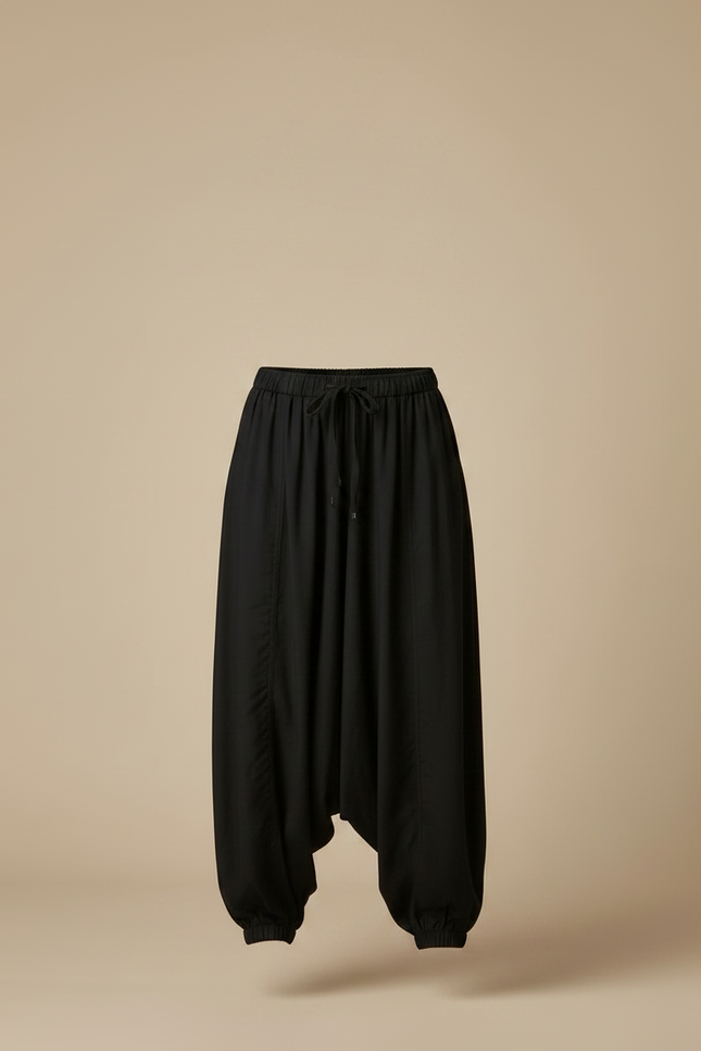Pantalon Noir Ample Harem Décontracté Fluide - Viscose - vue 3