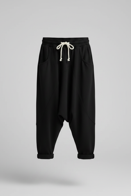 Pantalon Noir Ample Harem Décontracté Coton - Molleton - vue 3