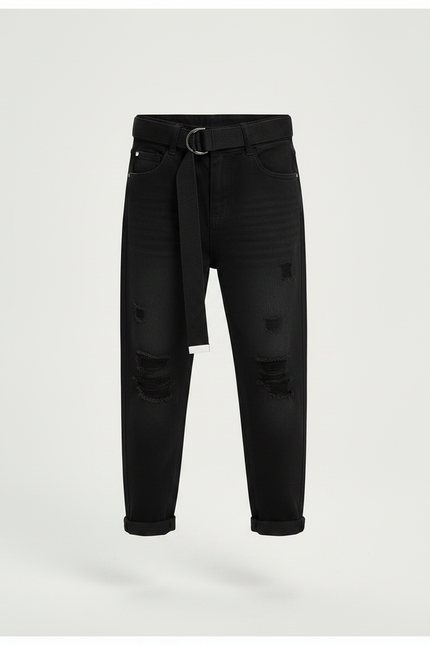 Pantalon Noir Déchiré Denim Enfant Décontracté - Jean - vue 3