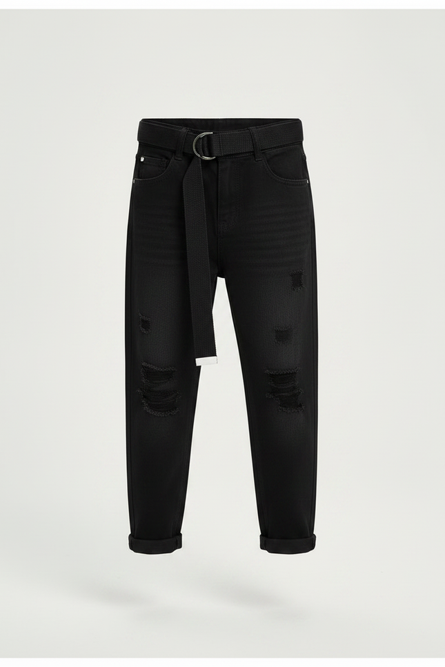 Pantalon Noir Déchiré Denim Enfant Décontracté - Jean - vue 3