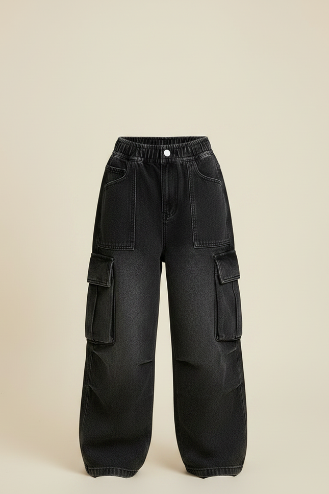 Pantalon Noir Cargo Denim Ample Fille - Jean - vue 3
