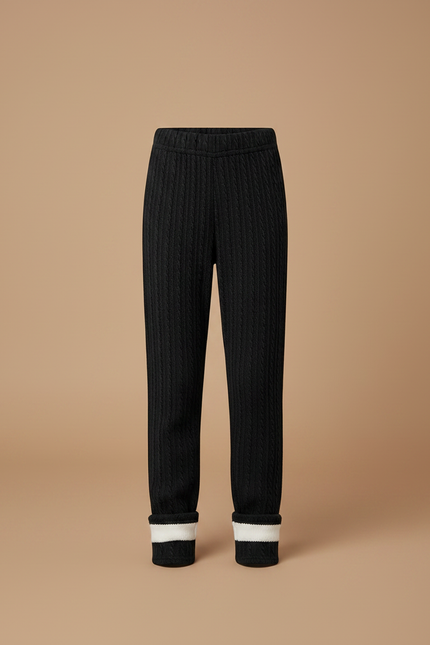 Pantalon Noir Torsadé Molletonné Doublé Chaud Enfant - Maille - vue 3