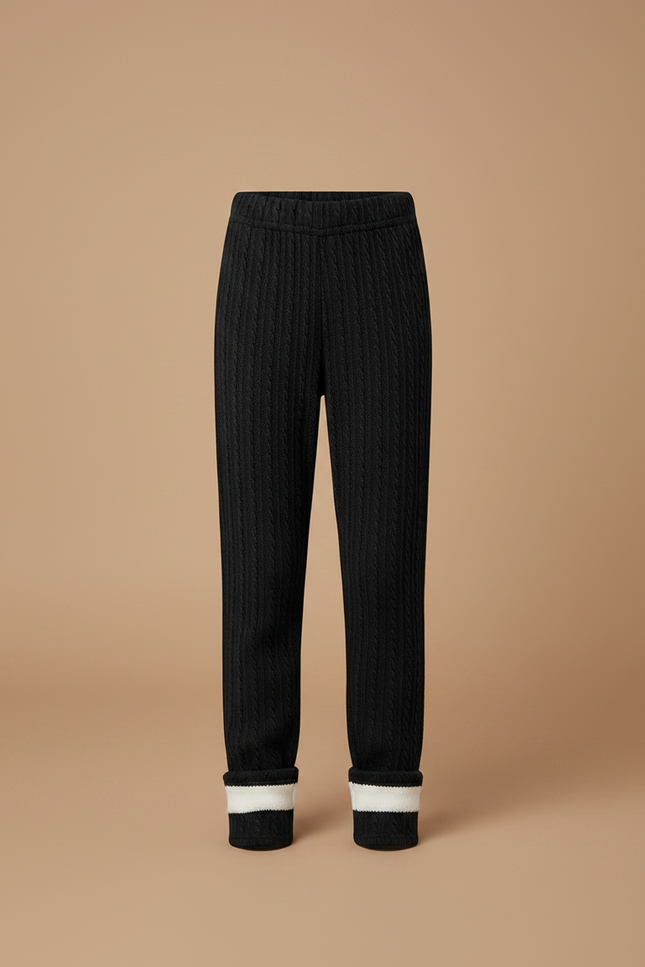 Pantalon Noir Torsadé Molletonné Doublé Chaud Enfant - Maille - vue 3