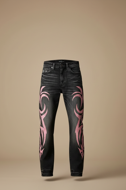 Pantalon Noir Brodé Ample Vintage Hip Hop Homme - Jean - vue 3