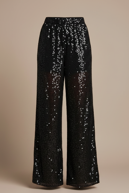 Pantalon Noir Paillettes Large Transparent Femme - Polyester - vue 3