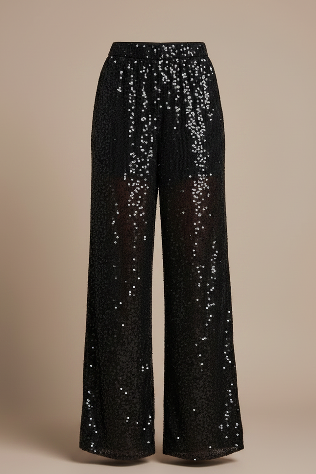 Pantalon Noir Paillettes Large Transparent Femme - Polyester - vue 3