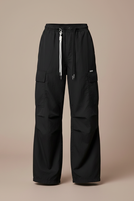 Pantalon Noir Cargo Ample Fille Décontracté Léger - Polyester - vue 3