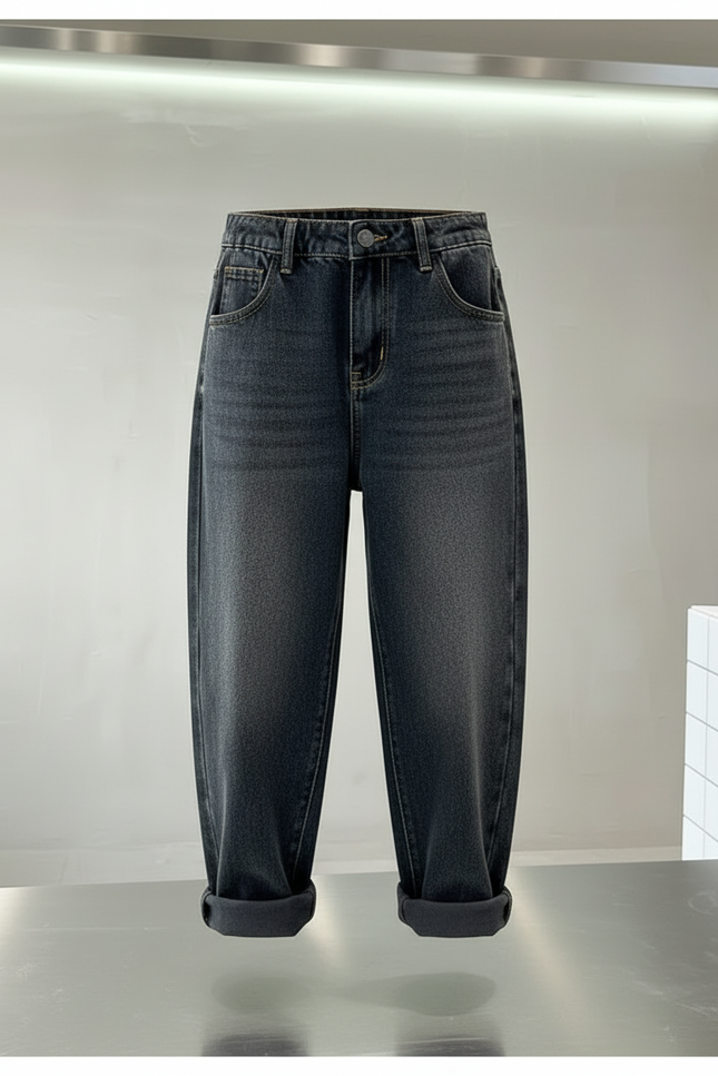 Pantalon Noir Ample Denim Hiver Décontracté - Jean - vue 3