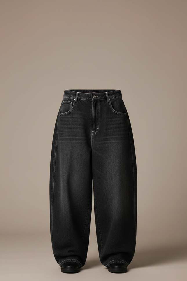 Pantalon Noir Ample Denim Délavé Femme - Jean - vue 3